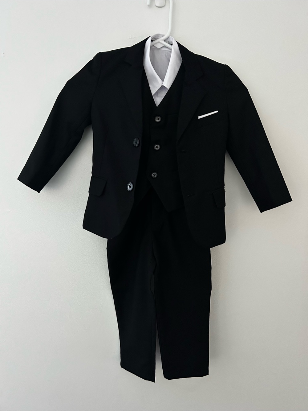 Classic Black Boys' Three-Piece Suit with White Shirt